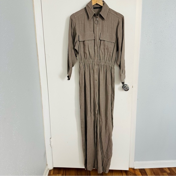 Zara Studio Collection Linen Gray Cargo Jumpsuit size S - Picture 5 of 15